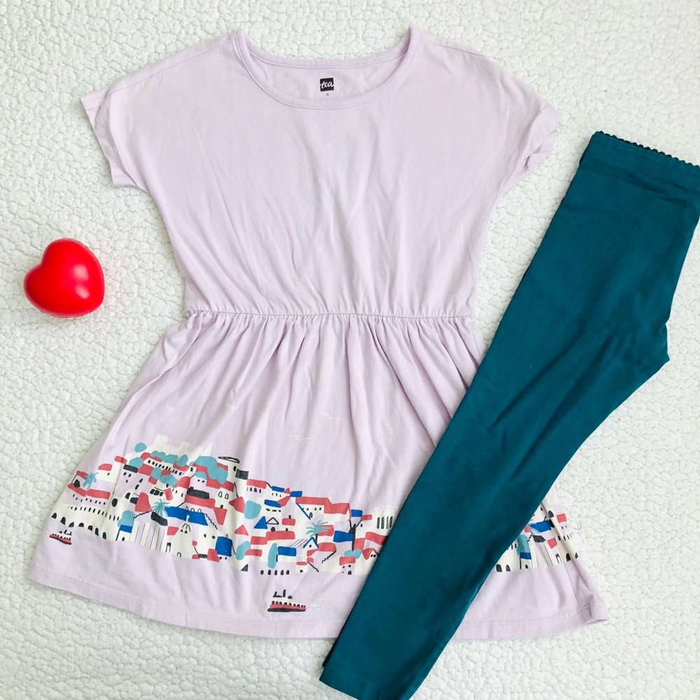 Tea Collection Lilac Dress and Teal Leggings Set